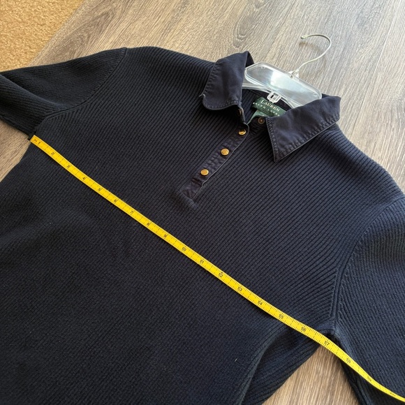 Lauren Ralph Lauren Dark Blue Ribbed Collared Button Down Shirt - Picture 5 of 5